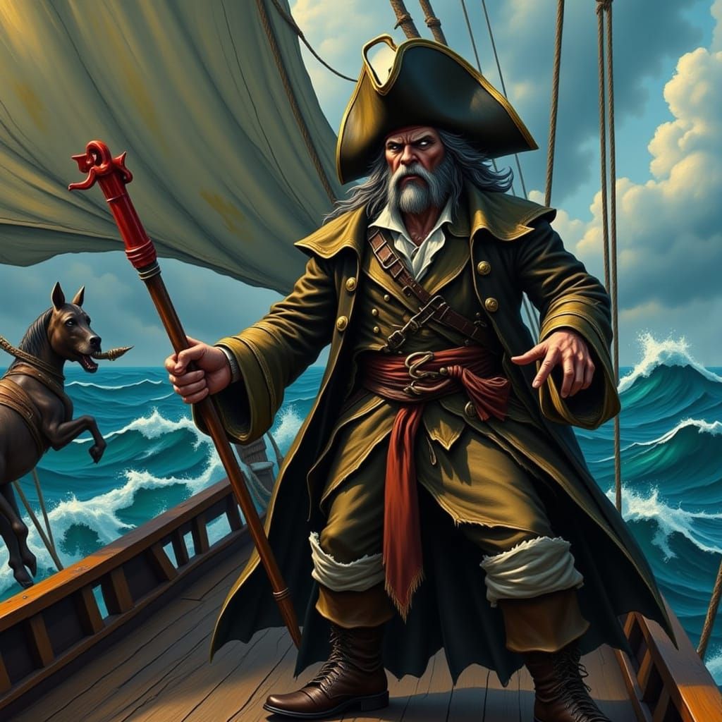 Surreal Pirate Scene in a Cyberpunk Seascape