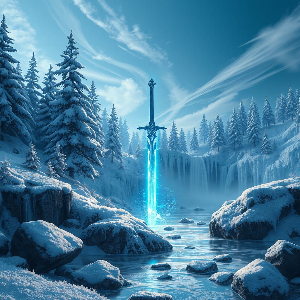 Electric Blue Sword in Crystalized Winter Wonderland