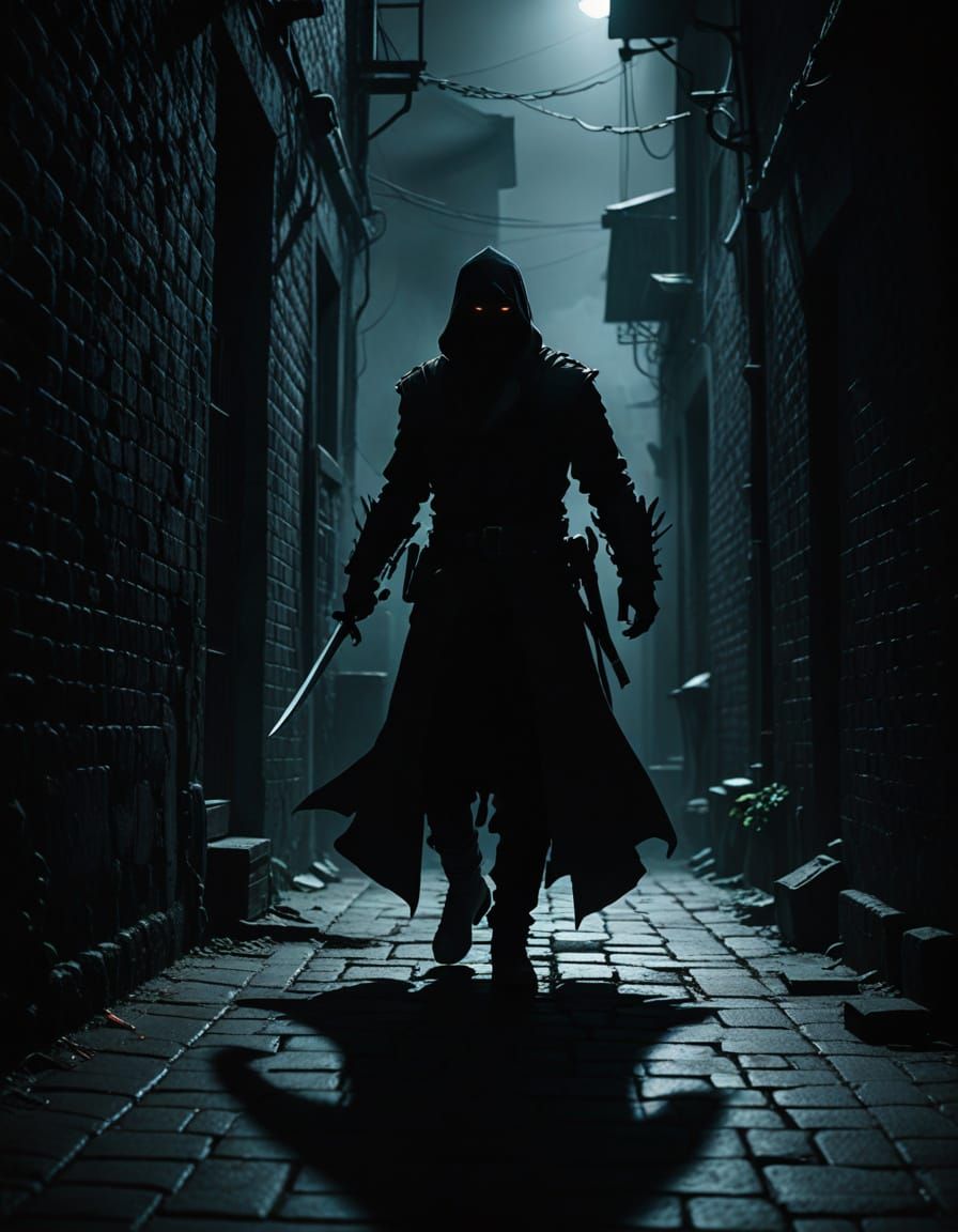 Dark Fantasy Shadow Fight in a Misty Alley