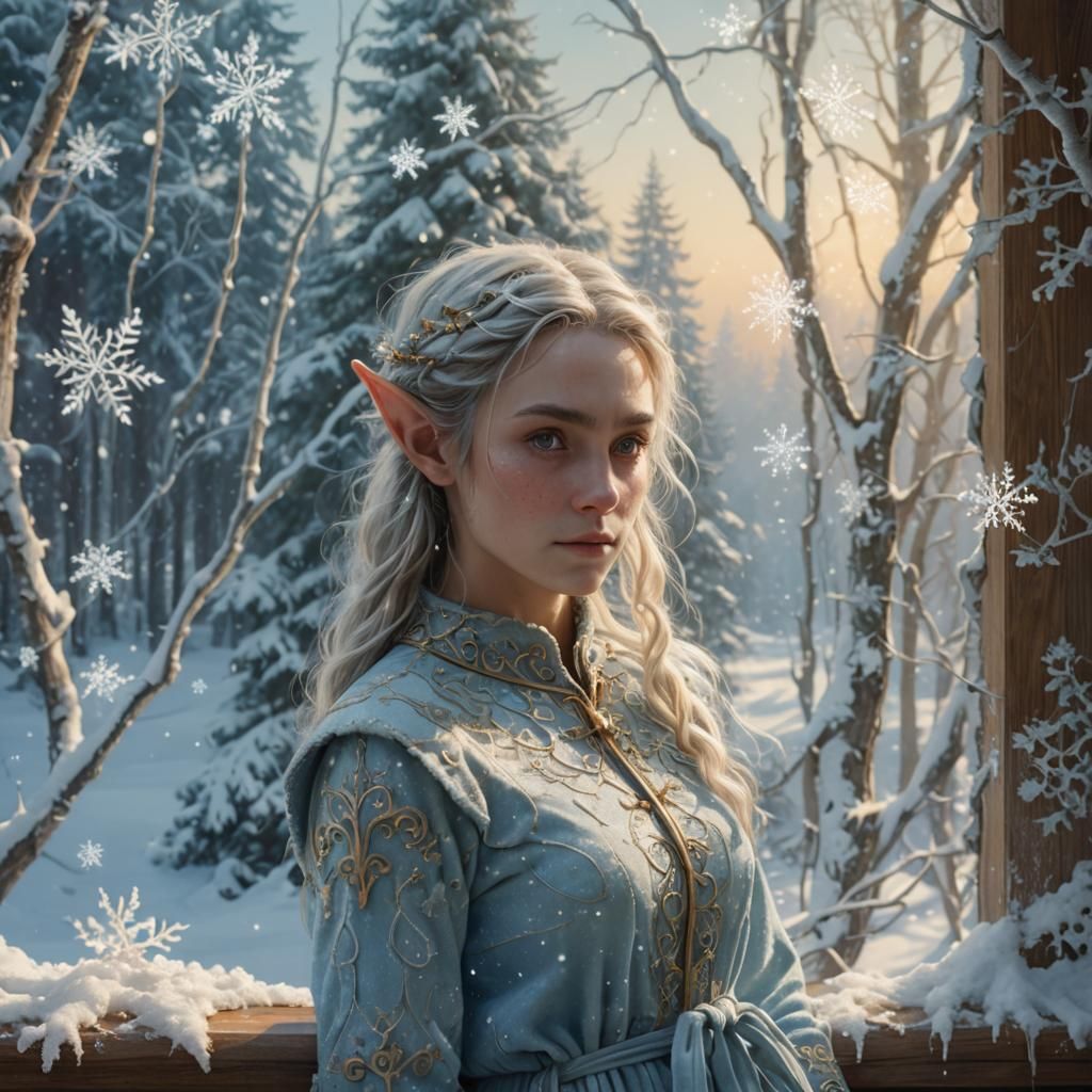 Elf in Winter Pajamas Amidst Frosty Forest