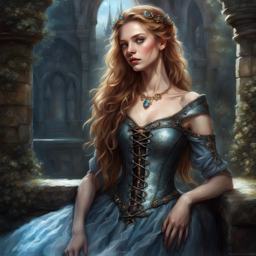 Beautiful young woman in medieval fantasy world