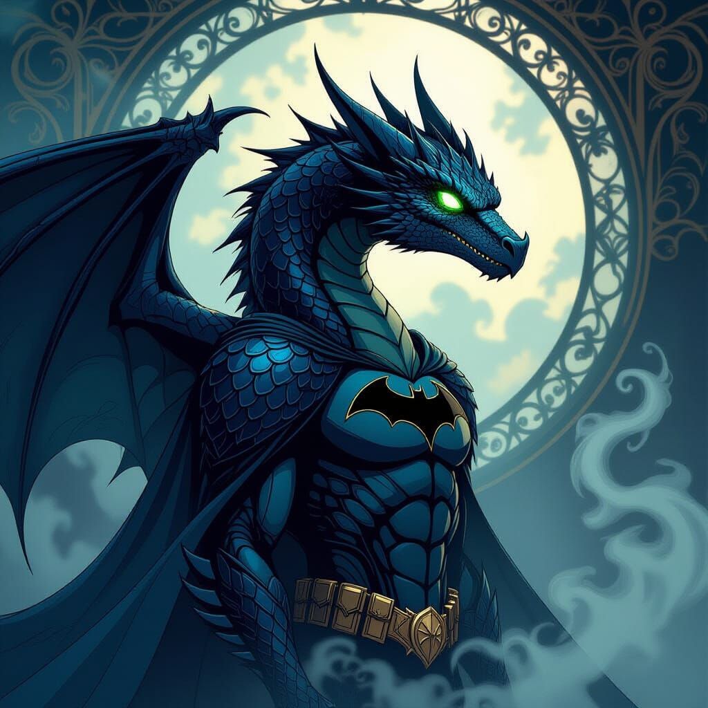 Batman Dragon in Art Nouveau Style