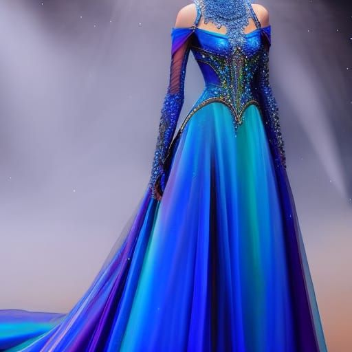 Ethereal Cobalt blue met gala dress with Electric blue accents& blue holographic accents& turquoise blue accents& pearle...