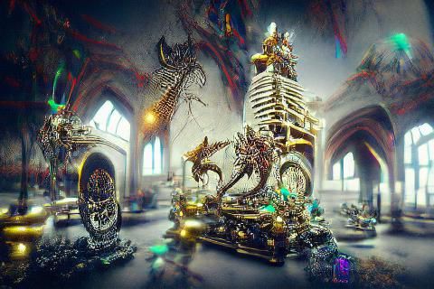 Ornate Dragon Skeleton Shrine with Cosmic Emblems