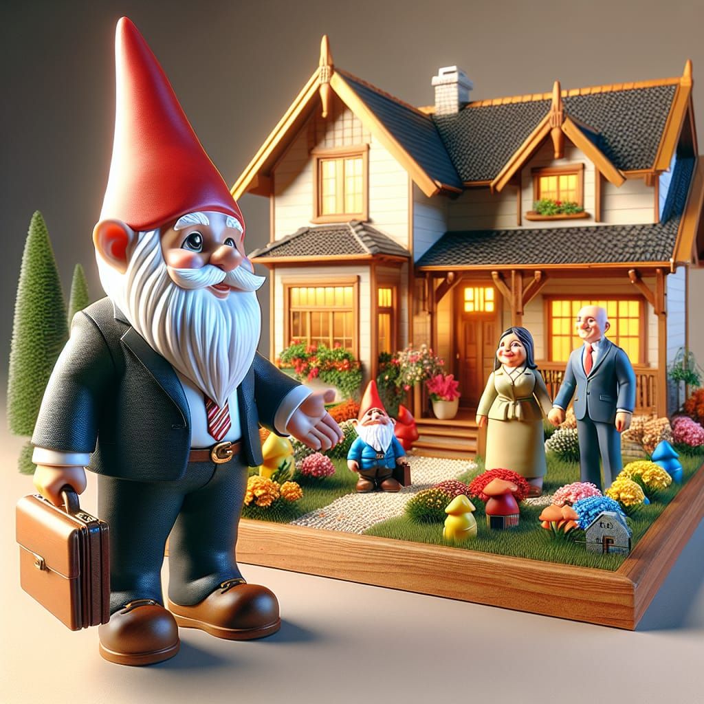Gnome Real Estate Agent Shows New House