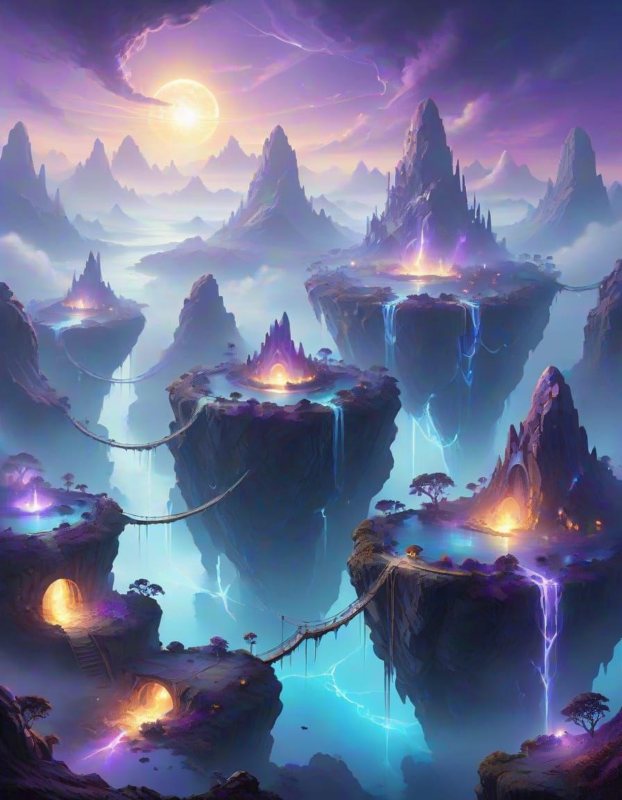 Ethereal Floating Islands in a Dreamlike Landscape