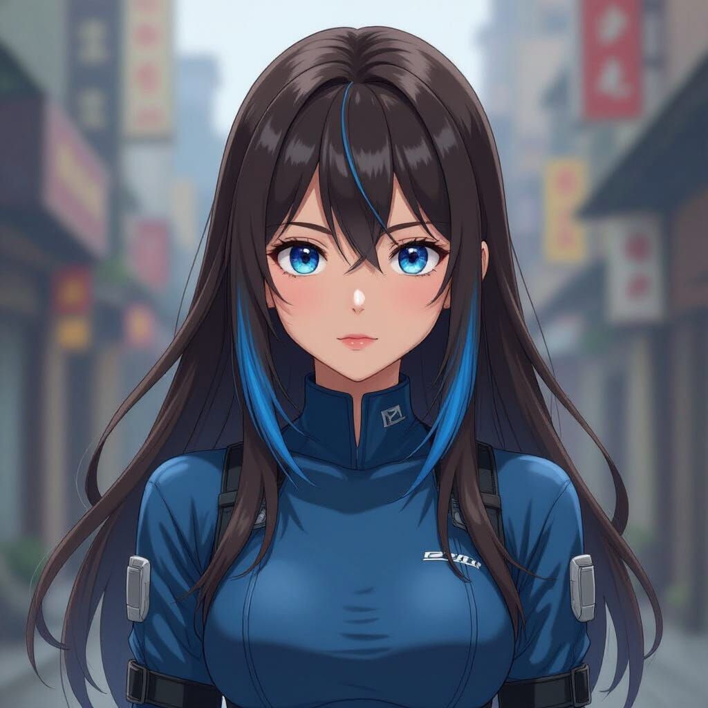Anime Ninja Girl with Blue Streaks, Shinkai Style