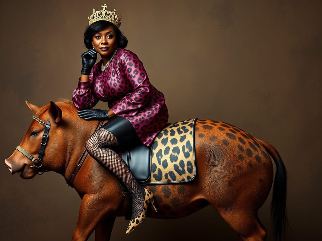 Regal Woman on Pig in Baroque Style