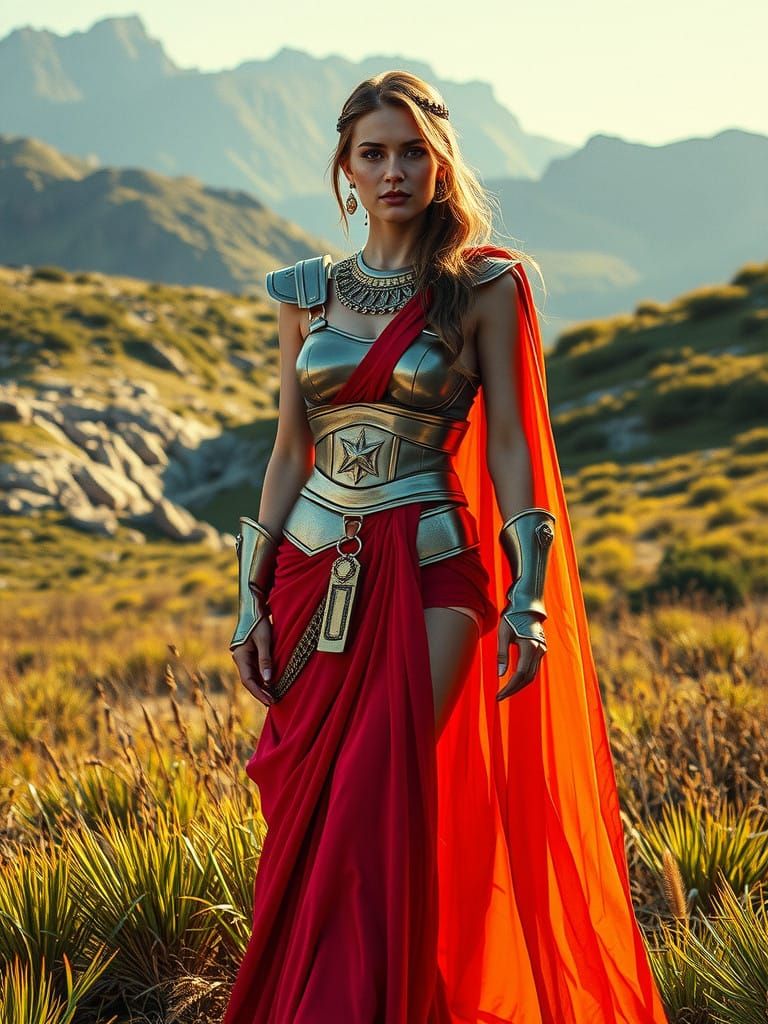 Regal Futuristic Roman Goddess in Neon Toga