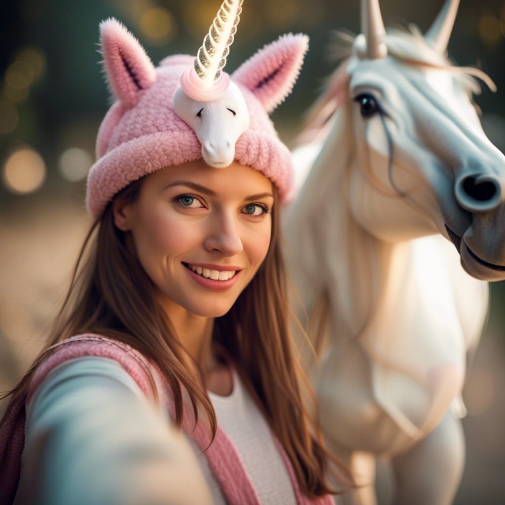 Woman's Selfie with Unicorn in Professional Photo