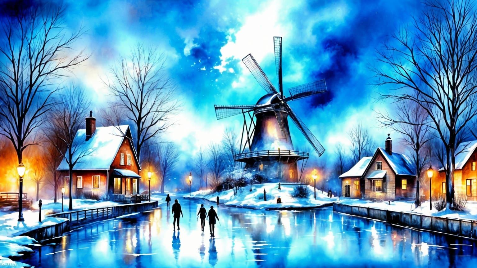 Dutch Golden Era Winter Scene as Oil Painting