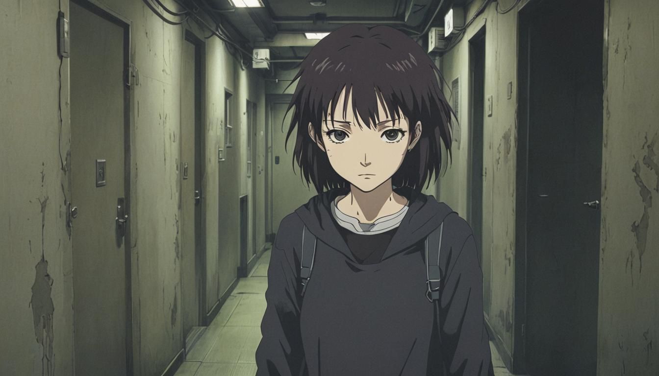 Creepy Horror Anime Girl in Haunted Corridor