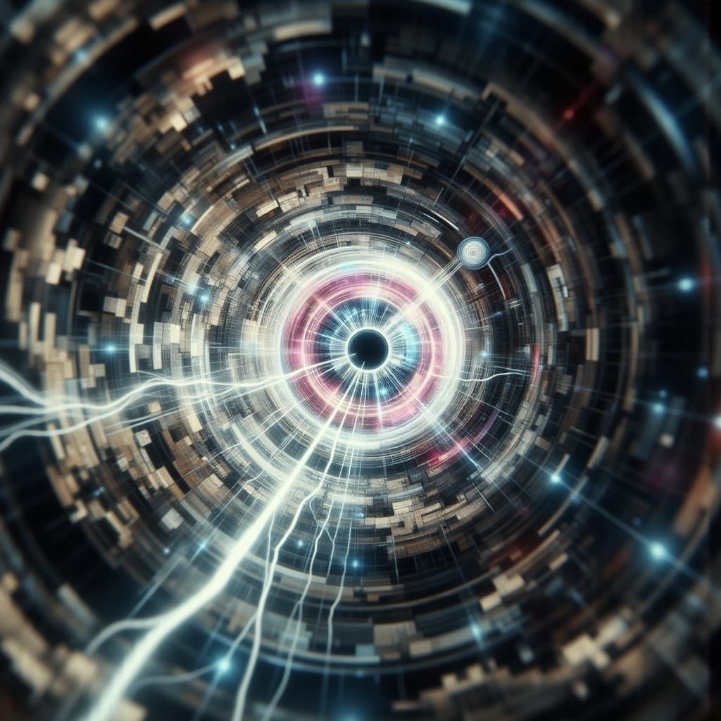 Surreal Cyberpunk Vortex Eye in Hyper-Maximalist Landscape