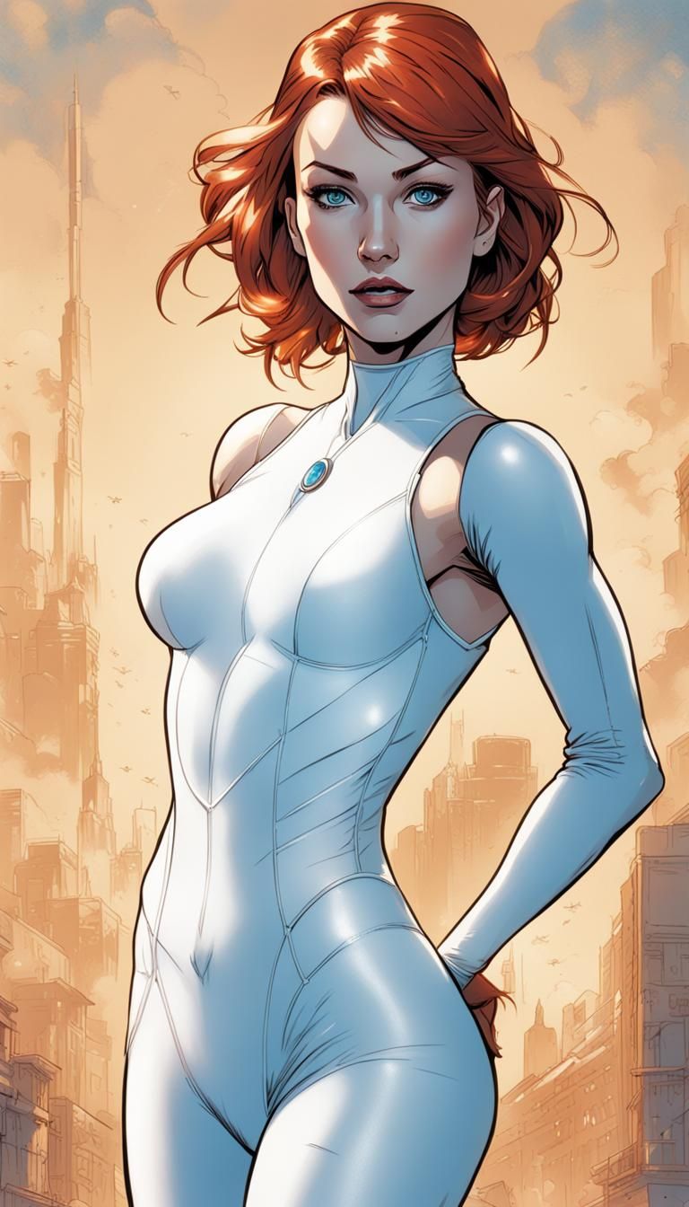 Redhead Woman in Leotard: Comic Book Art