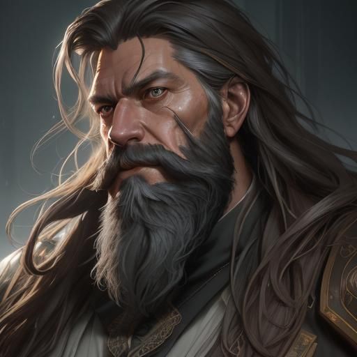 Detailed Portrait of a Strong Bearded Man