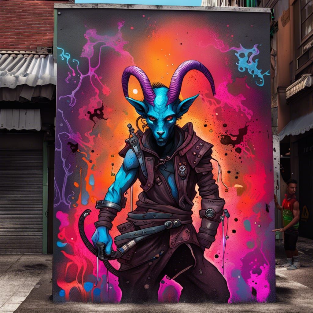 Tiefling in Graffiti Art Style
