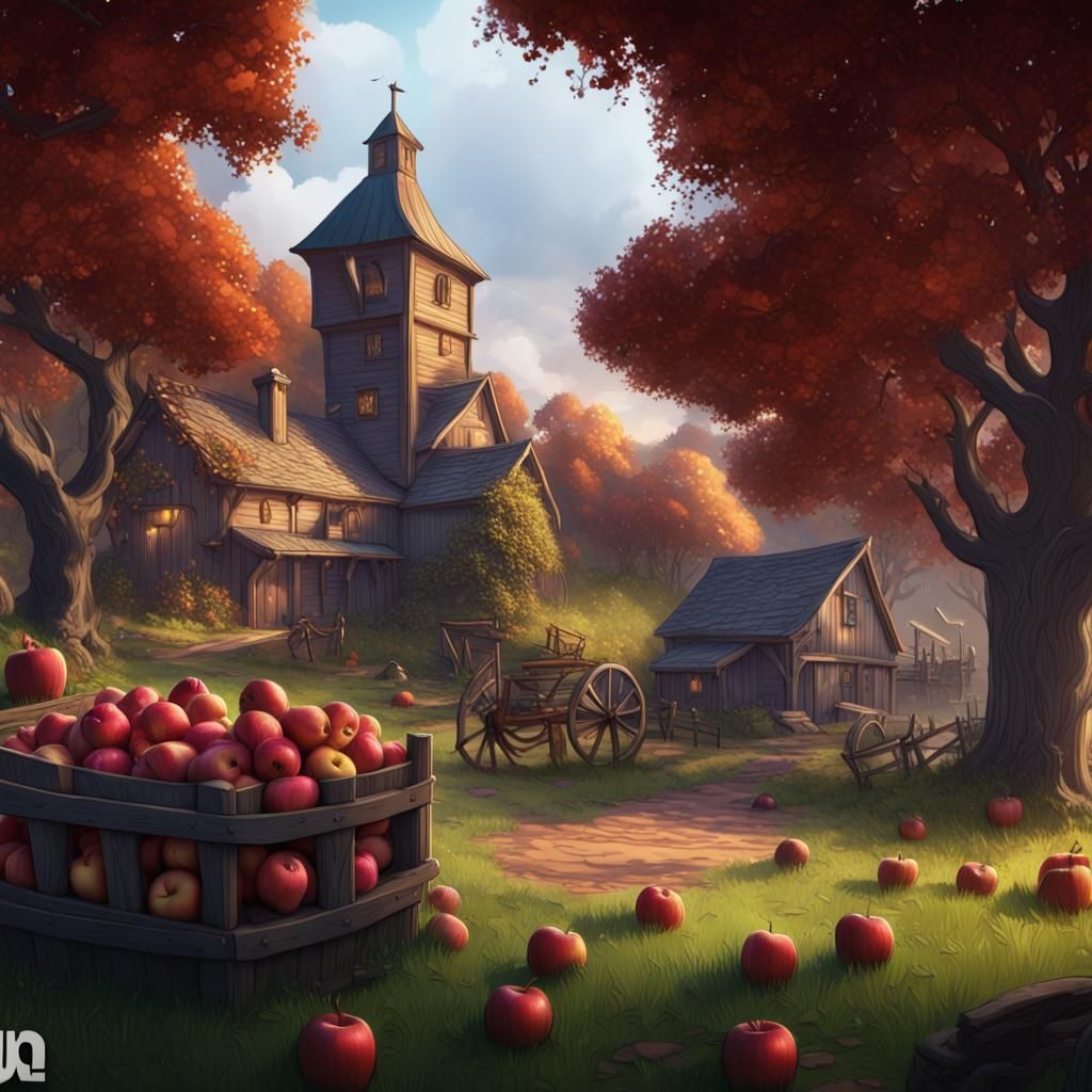 Comic Style Apple Orchard and Cider Mill