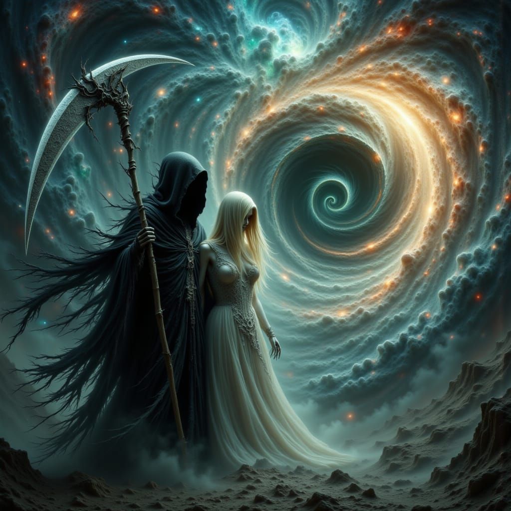 Grim Reaper and Blonde Woman Travel Multiverses