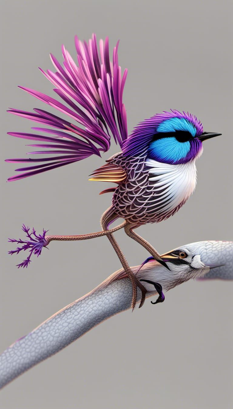 Fairy Wren with Quantum Zentangle Elements