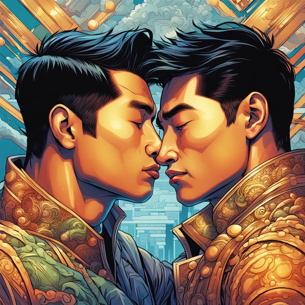 Comic Book Art: Asian Boys Kissing