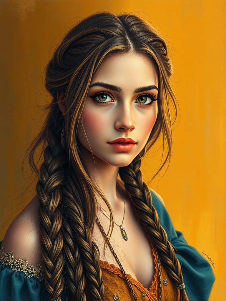 Enchanting Woman in Golden Hues, Blending Reality and Whimsy