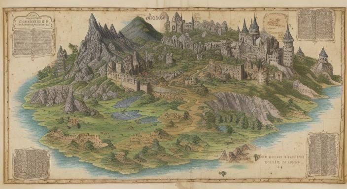 Fantasy Map on Old Parchment with Dragon