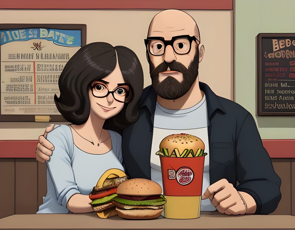 Bob's Burgers Style Couple in Burger Joint