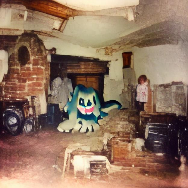 Eerie Vintage Photo of a Monster in Haunted House