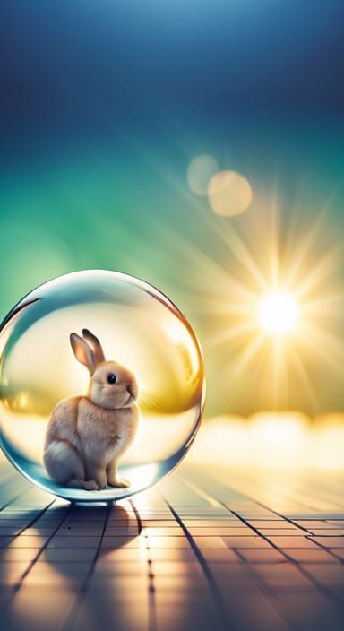 Glass Orb with Baby Bunny in Swimming Pool