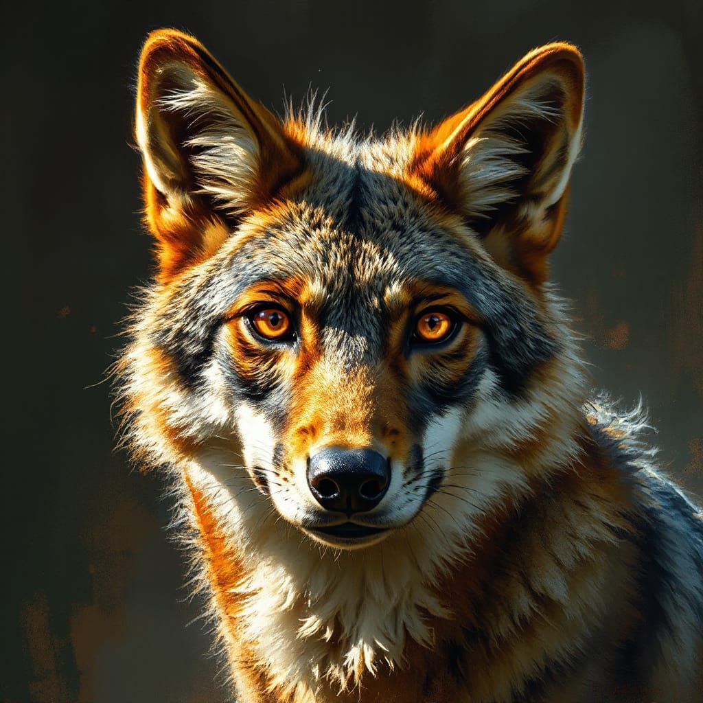 Coyote With Radiant Eyes in Textured Impasto Style
