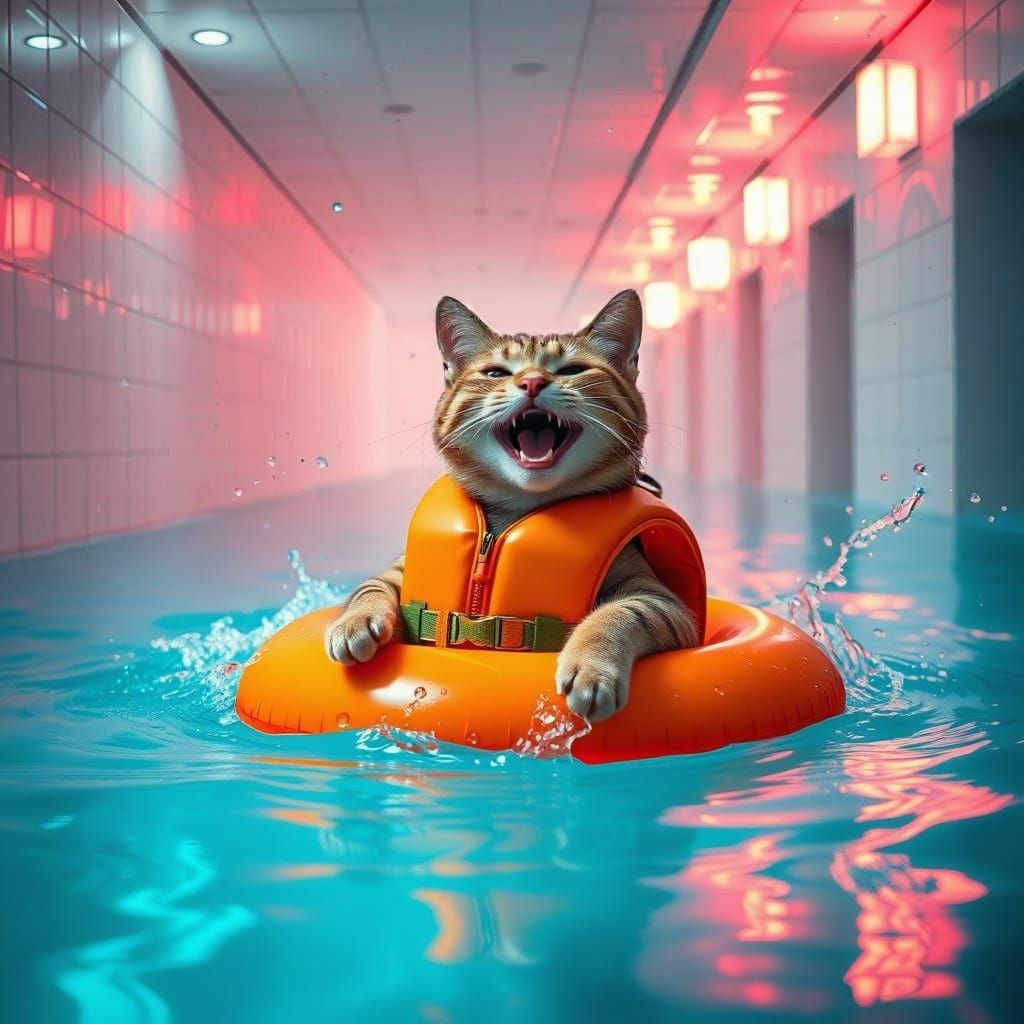 Minimalist Swimming Pool Hallway with White Tiles