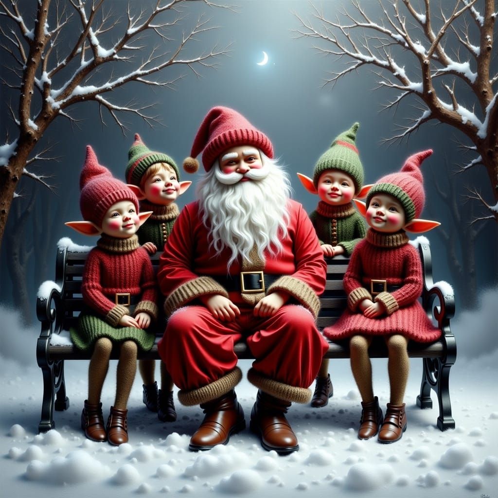 A impressionistic oil painting Father Christmas seated on a ...