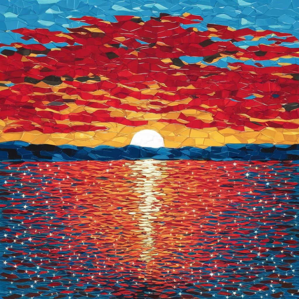 Abstract Sunset in Fiery Red and Blue