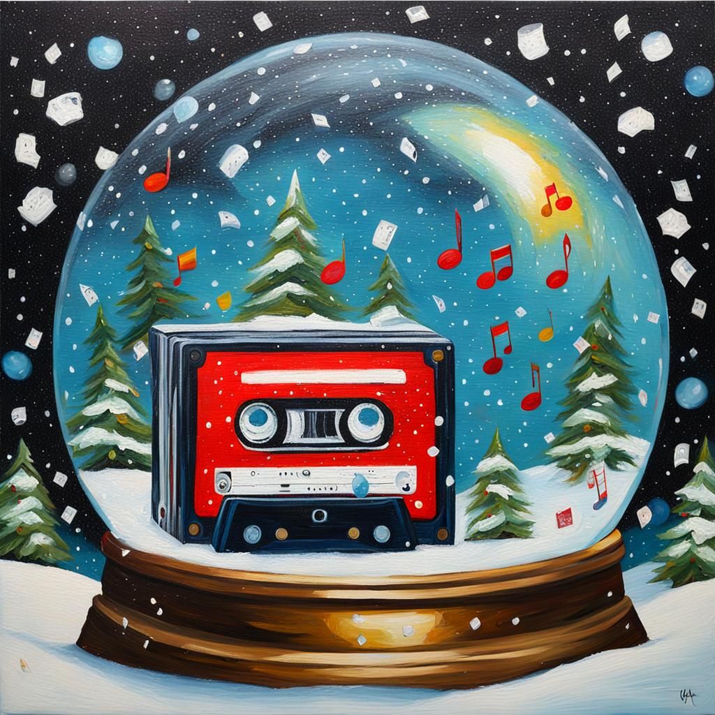 Cassette Tape Snow Globe Oil Painting