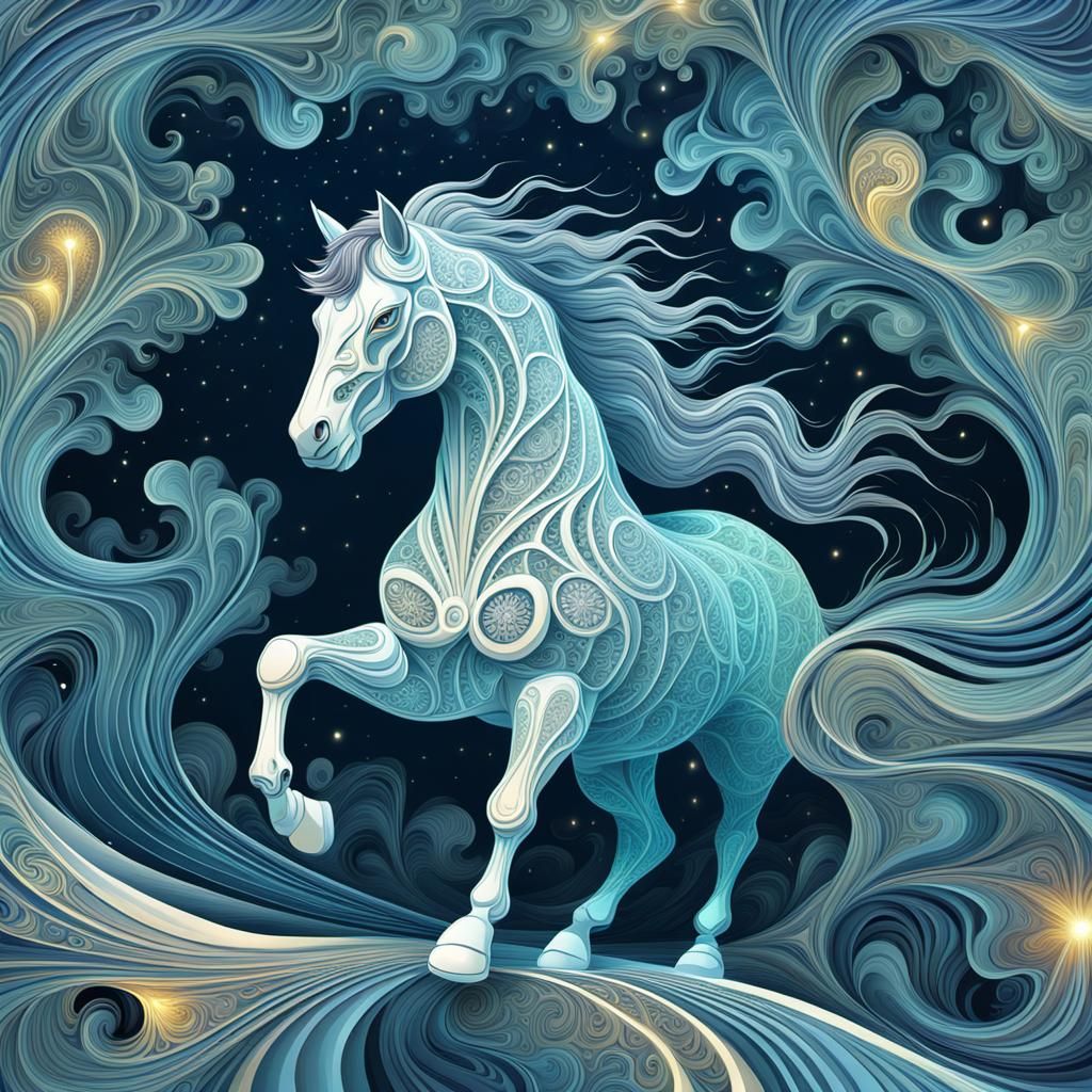Equestrian Figure Illuminated by Abstract Fractal Light