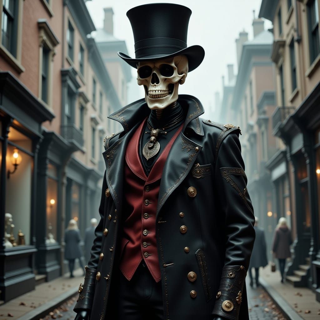 Victorian Skeleton with Top Hat in Moody Style