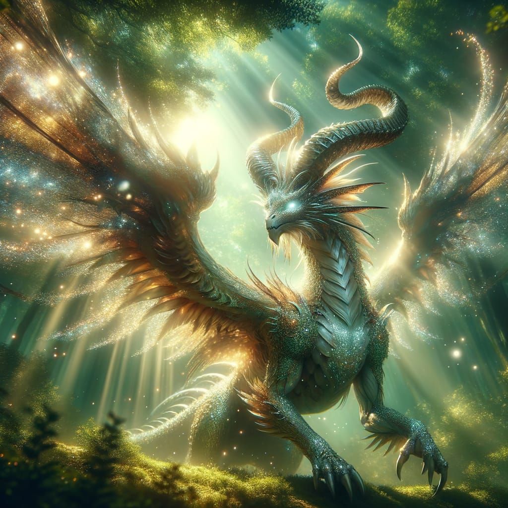 Magnificent Mythical Creature in a Lush Forest