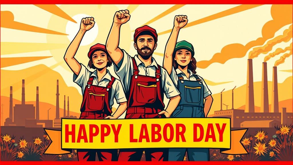 Triumphant Workers Celebrating Labor Day