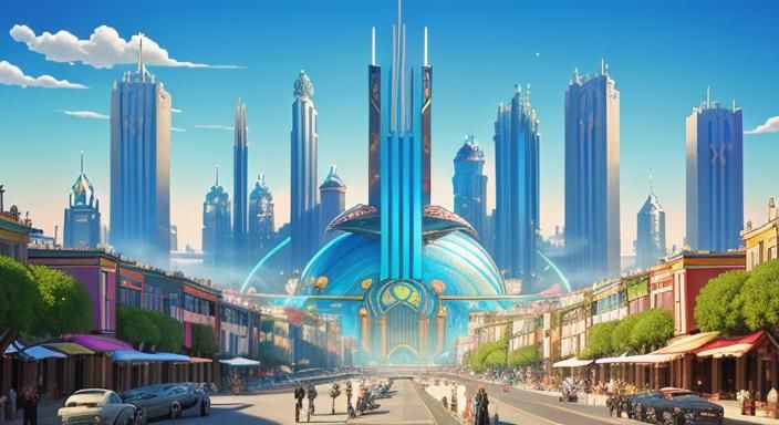 Futuristic Metropolis in Vaporwave Oil Painting Style