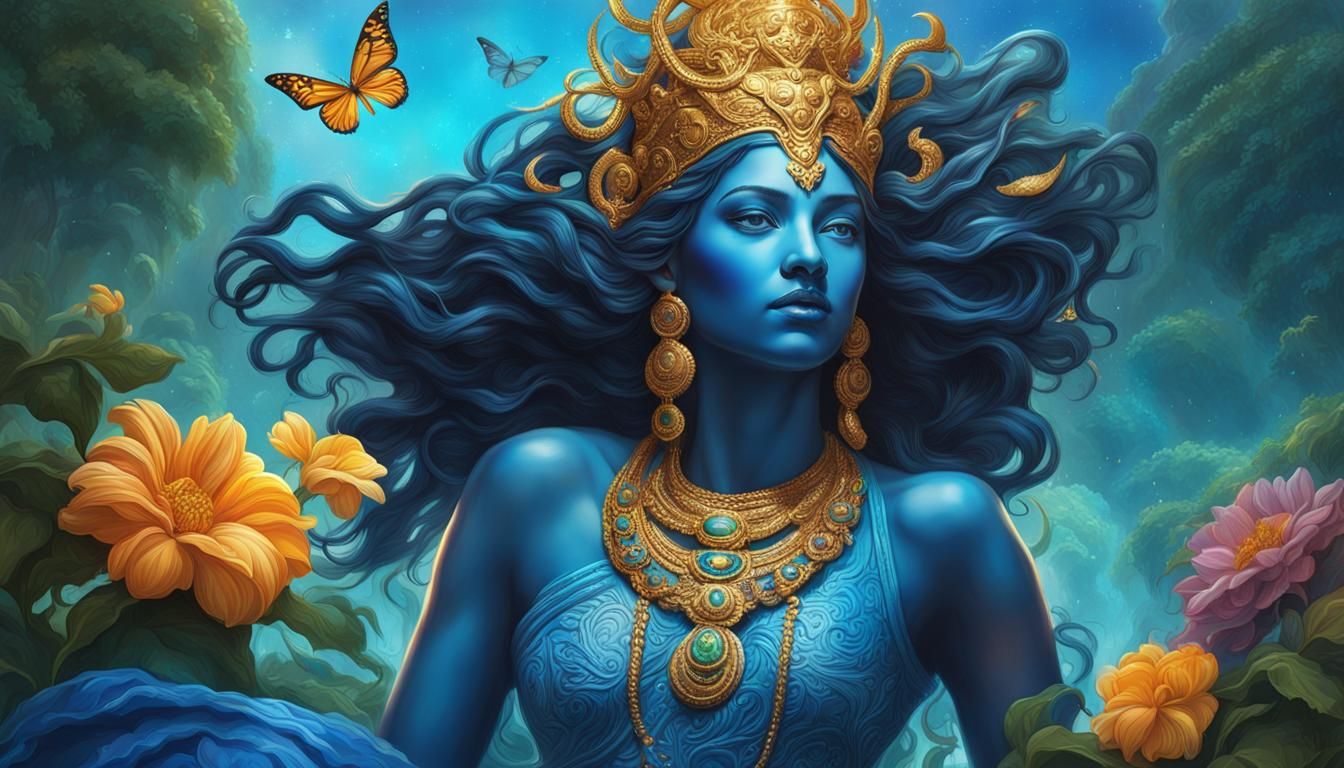 Detailed Blue Goddess Shakti in Eden Garden