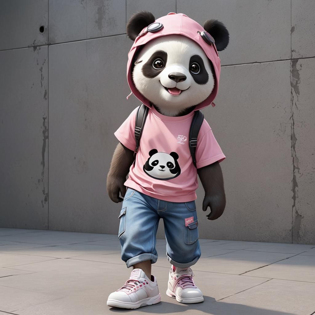 Cute Panda in Pink T-Shirt: 3D Anime Art