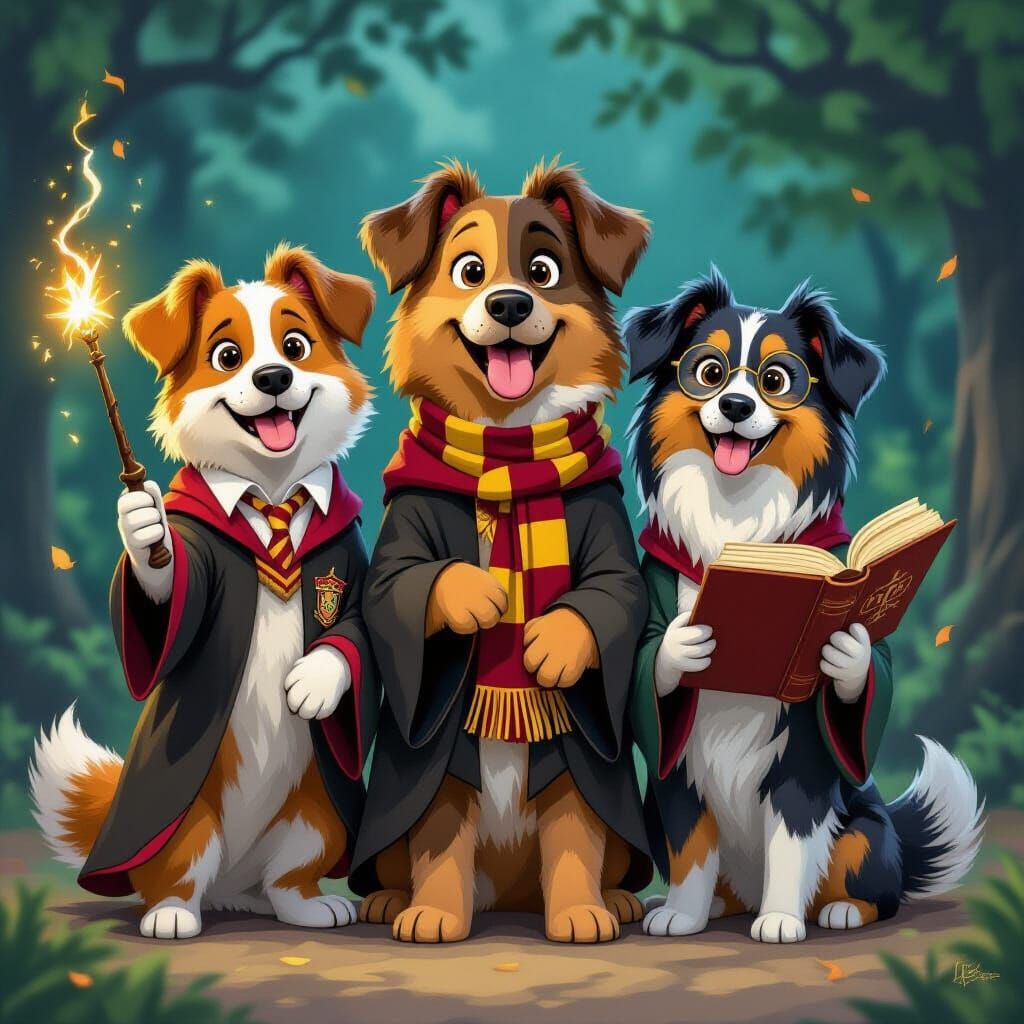 Harry Potter Dogs in Fantasy Illustration Style