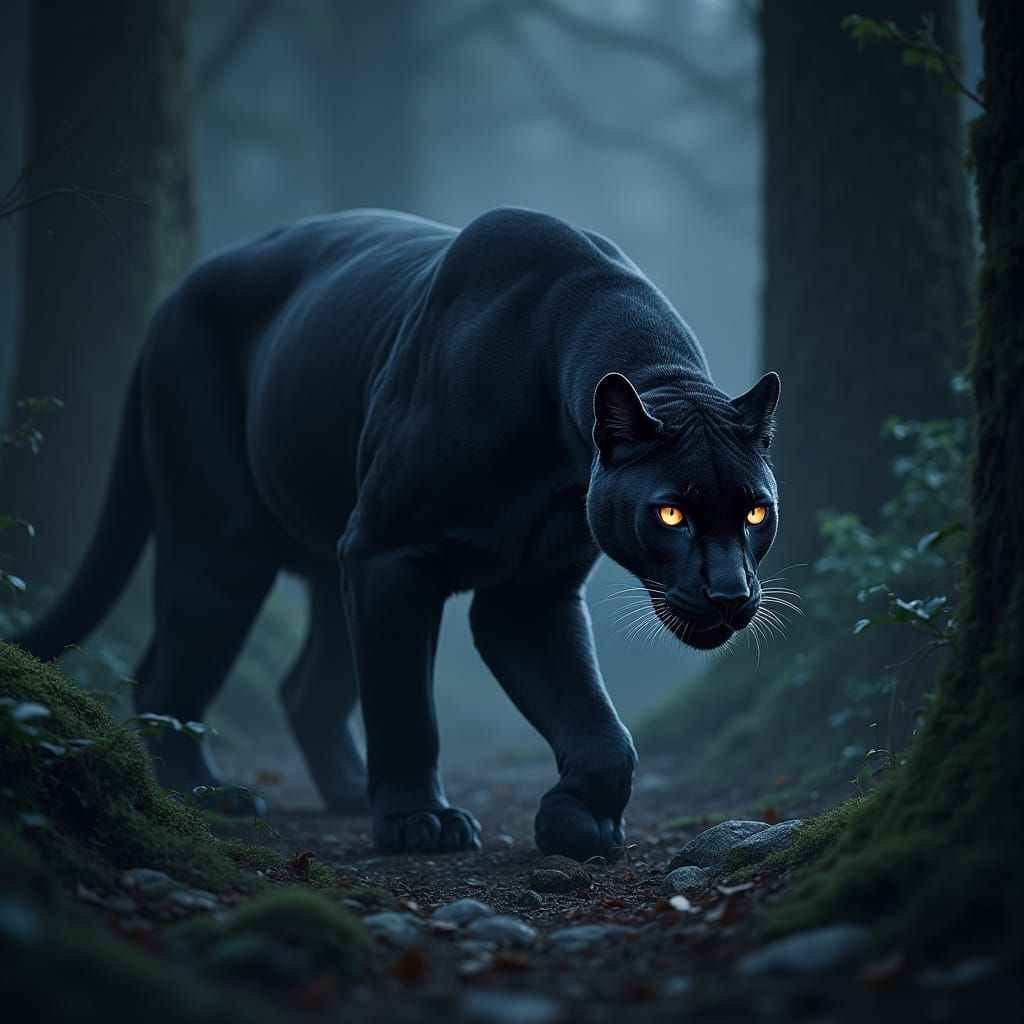 Ethereal Black Panther Patronus in Moonlit Forest