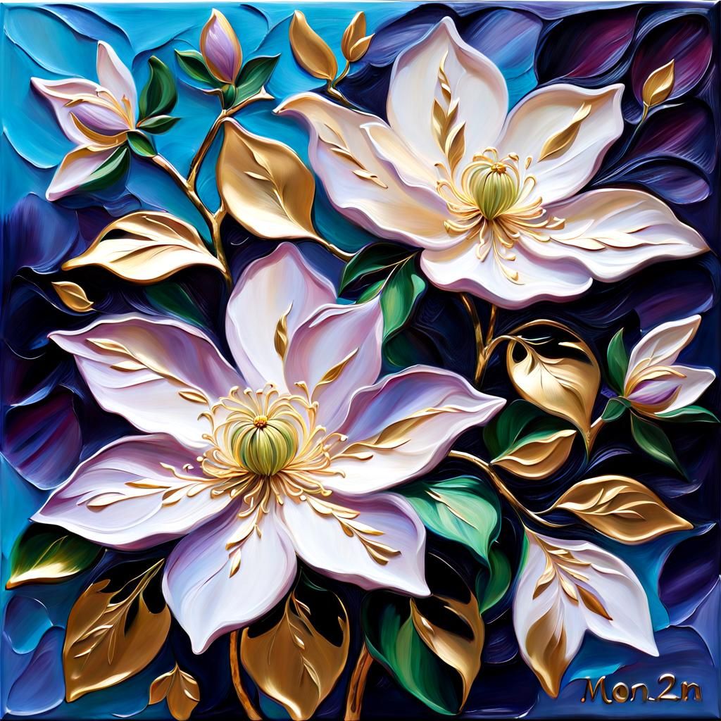 Clematis Montana in Sunlight: Impasto Acrylic Painting