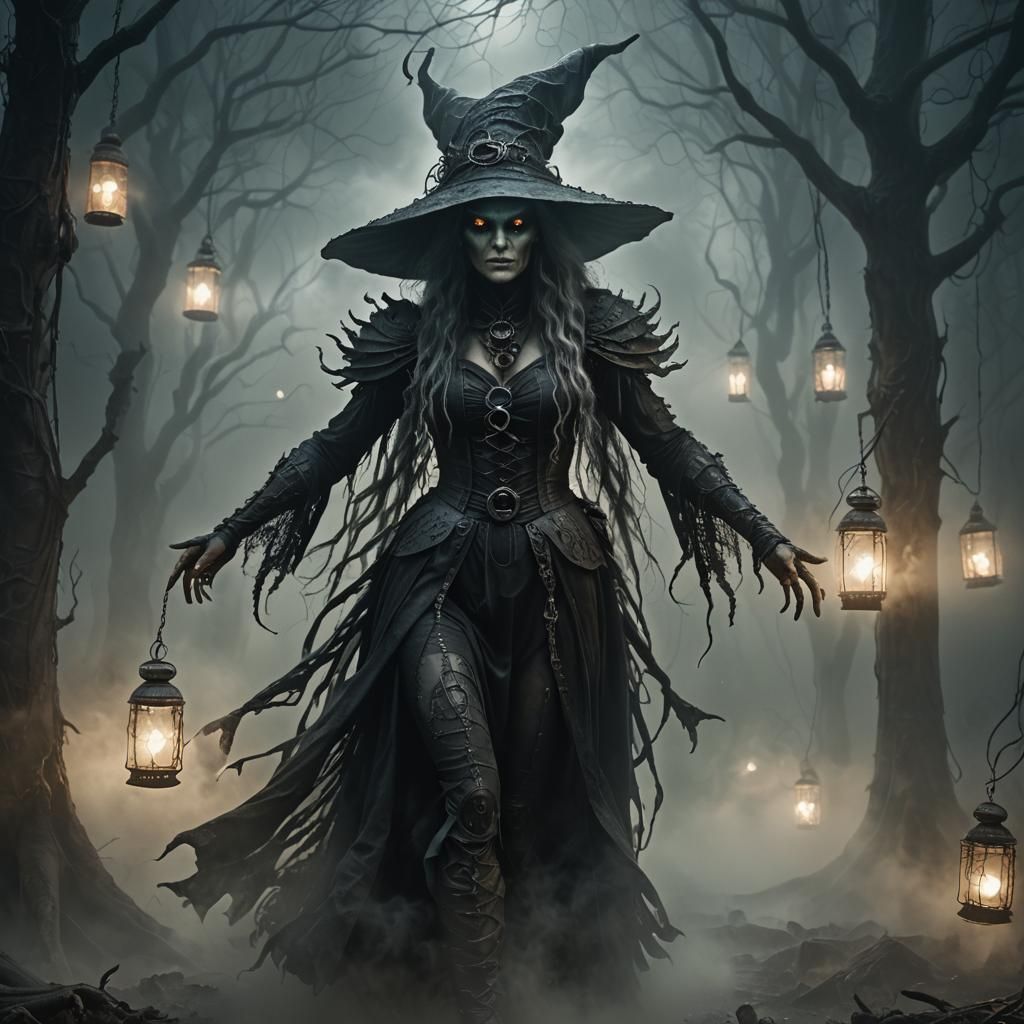 Haunting Witch Portrait in Dark Fantasy Style