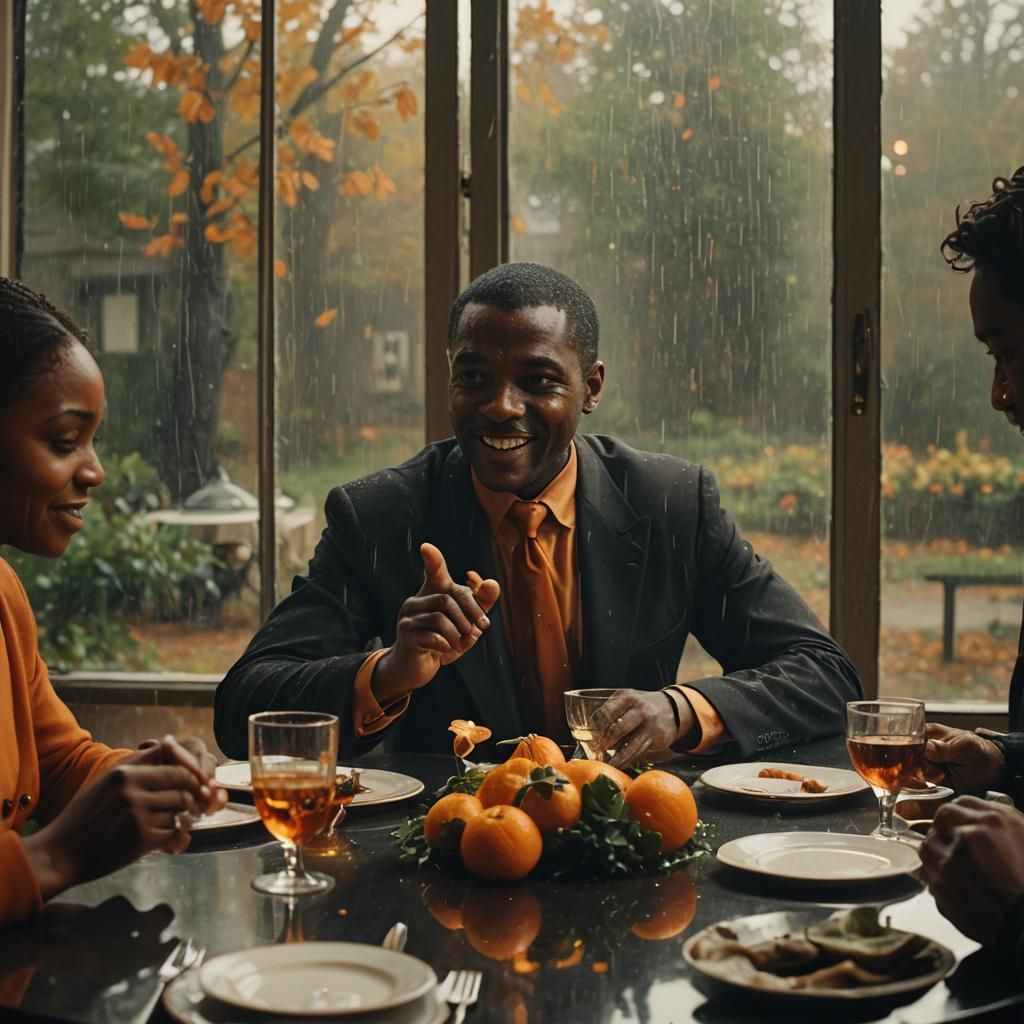 Surreal Dinner Party with Tickling Servant: Cinematic Still