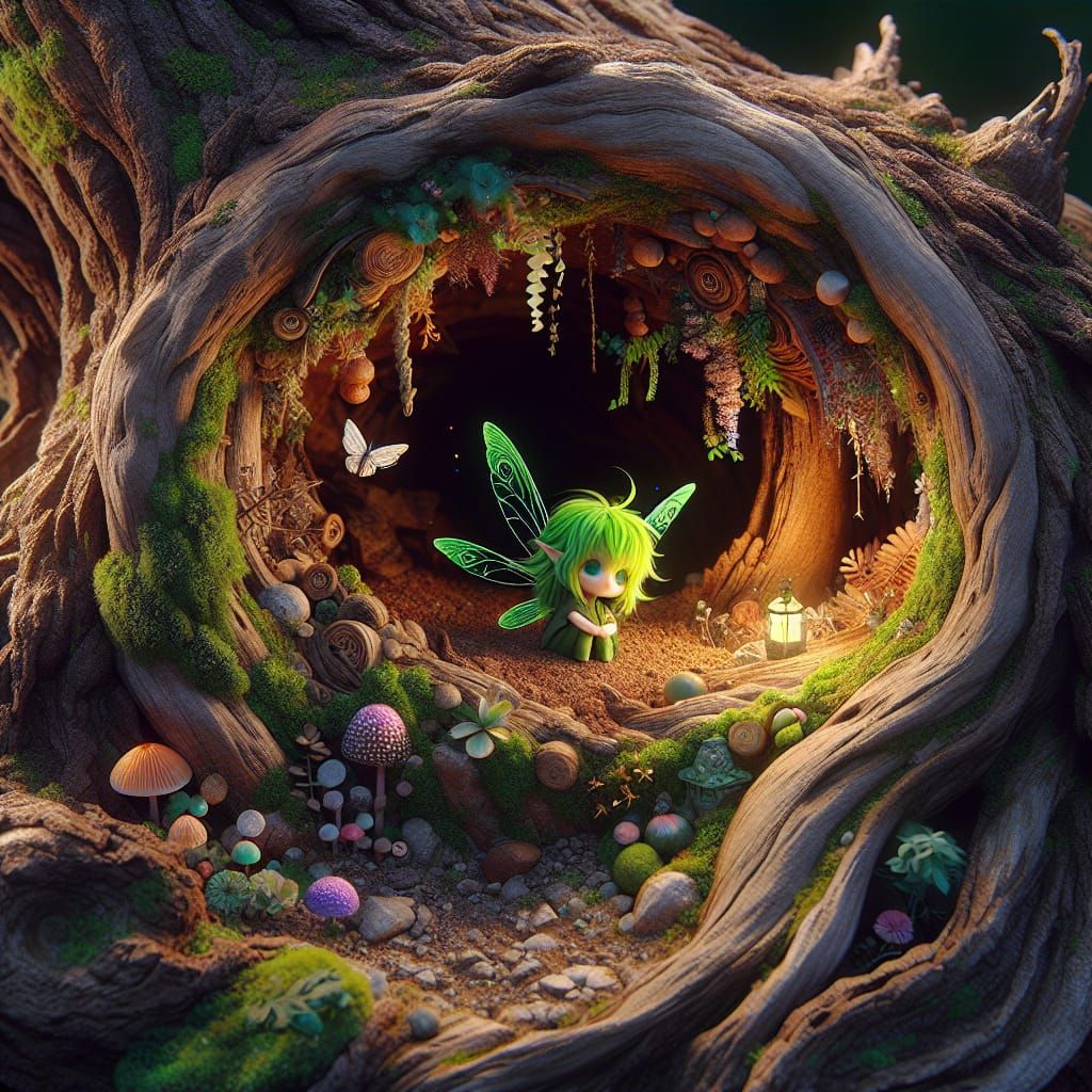 Anime Fairy Home in Hollow Tree Trunk