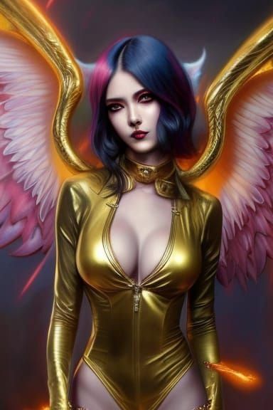 Tattooed Demon Angel in Anime Style