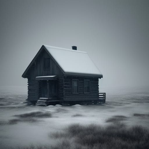 Lone Cabin in a Vast Snowstorm Digital Art