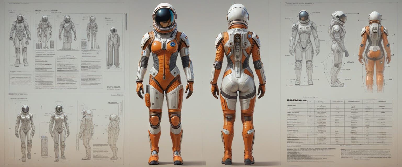Modern Space Suit Designs in Clean Line Art Style